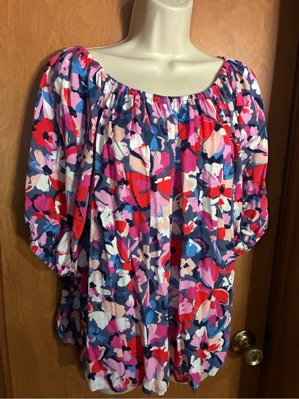 Sonoma Bright Floral Off-Shoulder Blouse in Pink, Blue and Red